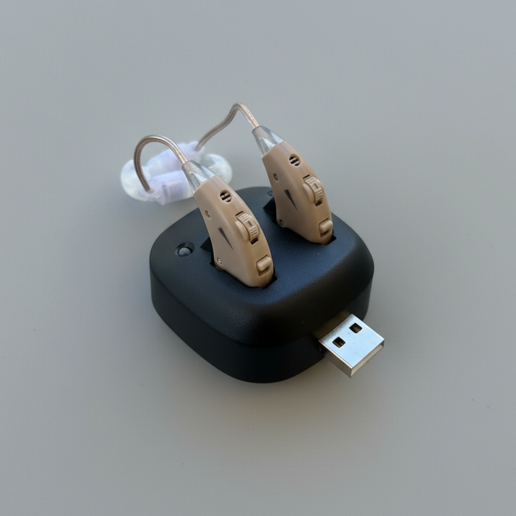 Hearing aids on light grey background