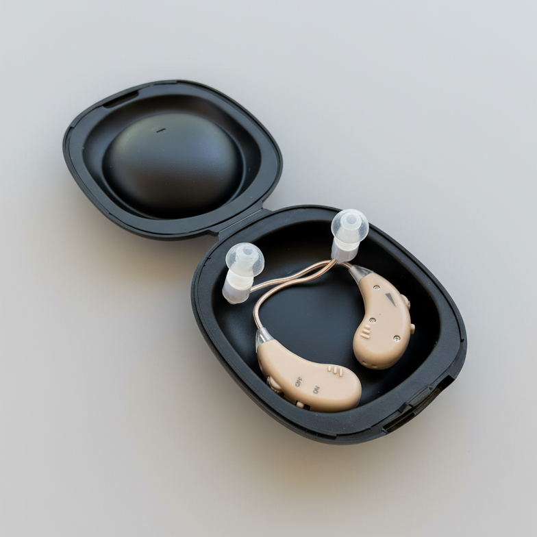 Hearing aids with studio background
